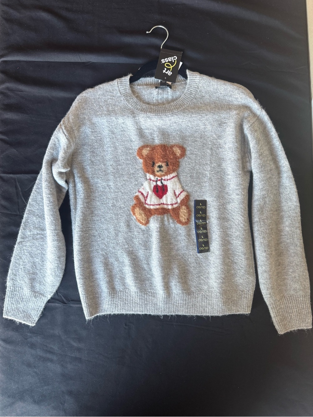 NWT Art Class Kids Teddy Bear Graphic Knit Pullover Sweater Grey L (10/12)